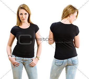 Blond woman wearing blank black shirt