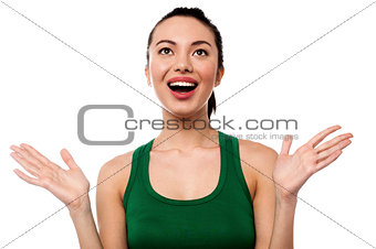 Cute girl laughing heartily with open hands