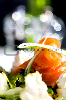 Closeup of smoked salmon salad