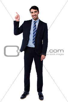 Full length portrait of cheerful businessman