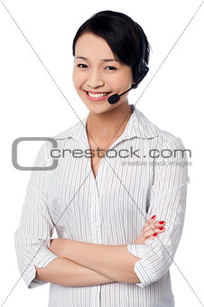 Cute female call centre executive