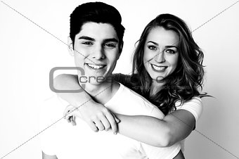 Black and white shot of young couple