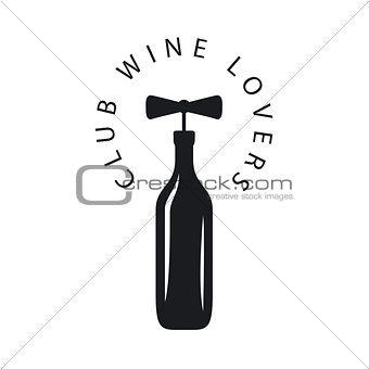 vector logo bottle of wine with corkscrew