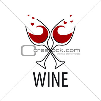 vector logo glasses of red wine with hearts