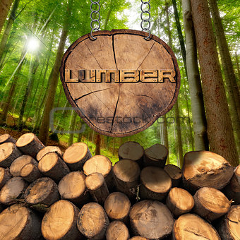 Wooden Logs with Forest and Lumber Sign