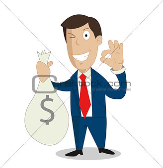 Businessman hands holding money bag 