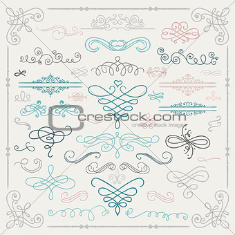 Vector Colorful Vintage Hand Drawn Swirls Collection