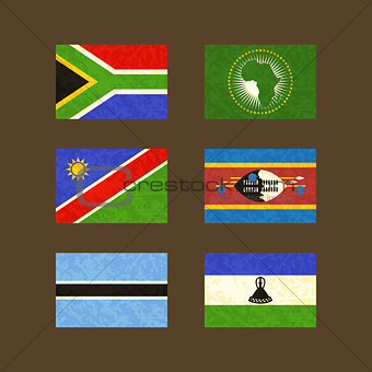 Flags of South Africa, African Union, Namibia, Swaziland, Botswana and Lesotho