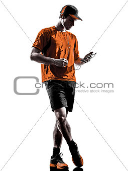 man runner jogger smartphones headphones silhouette