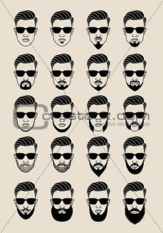 faces with beard, user, avatar, vector icon set