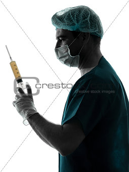 doctor surgeon Anesthetist man holding surgery needle silhouette