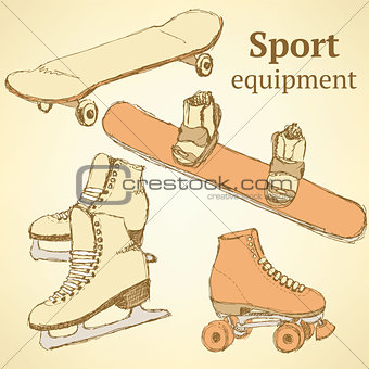 Sketch sport equipment in vintage style