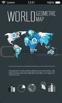 Three dimensional polygonal world map and infographics templates