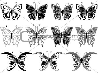 Set of eleven ornamental butterflies