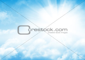 Blue sky, sun and clouds abstract background