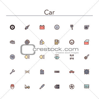 Car Colored Line Icons