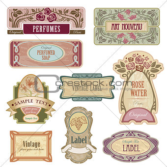 Ornate vintage labels in style Art Nouveau.