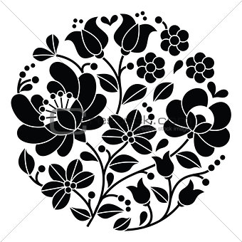 Kalocsai black embroidery - Hungarian round floral folk pattern