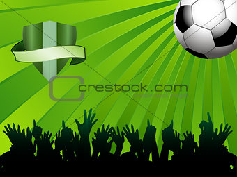 football ball on green background with shield and crowd