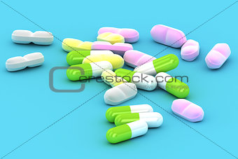 A Group of Medical Pills on a blue background