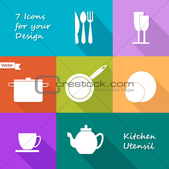 Seven icons of kitchen utensil