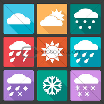 Colored square icons set of weather forecast