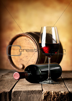 Wine and cask on table