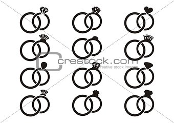 Black vector wedding rings icons