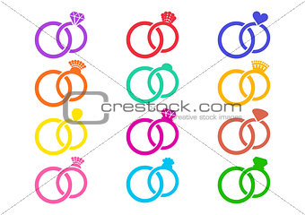 Colorful vector wedding rings icons