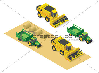 Vector isometric farm vehicles set