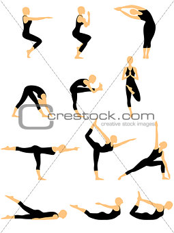 Set of twelve abstract female yoga figures