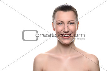 Smiling healthy woman with bare shoulders