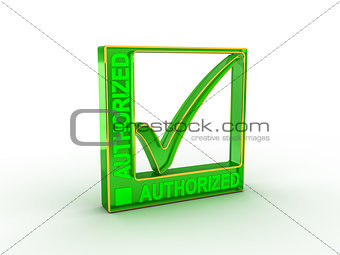Check  mark icon in rectangle with AUTHORIZED word