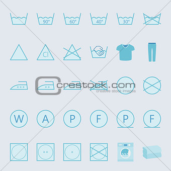 Washing and ironing clothes color flat icon set