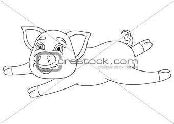 Vector illustration of cute pig, coloring book page