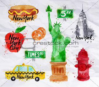New York symbols crumled paper