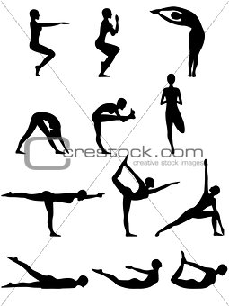 Abstract silhouettes of female yoga poses