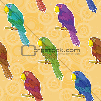 Seamless background, colorful parrots