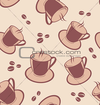 Seamless pattern with coffee cups and beans