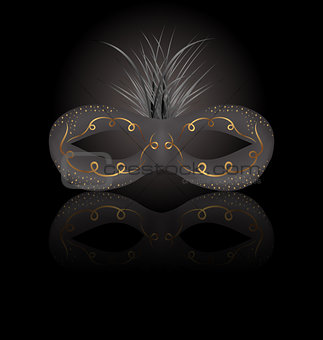 Theater or Carnival mask with reflection on black background