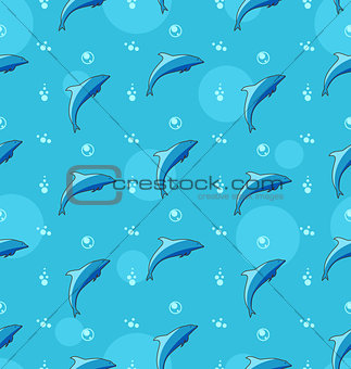 Seamless Texture with Dolphins, Sea Mammal Animals