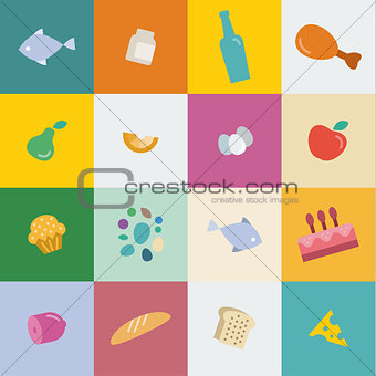 icons food and products in flat style vector illustration
