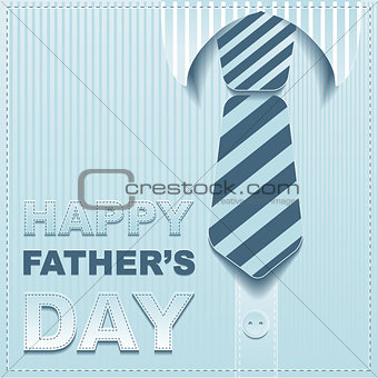 Striped tie on a background of the shirt. Template greeting card for Fathers Day