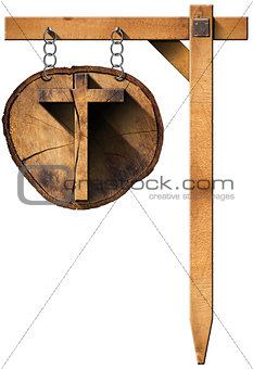 Wooden Cross on Tree Trunk with Chain