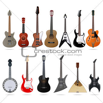 Acoustic and electric guitars set