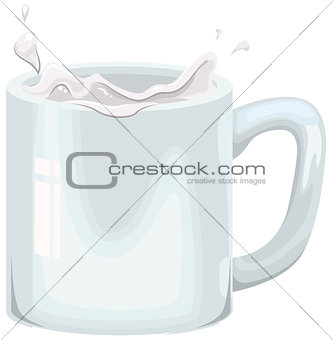 Cows milk splashing in white mug