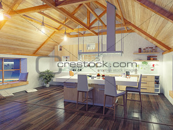 attic modern kitchen interior