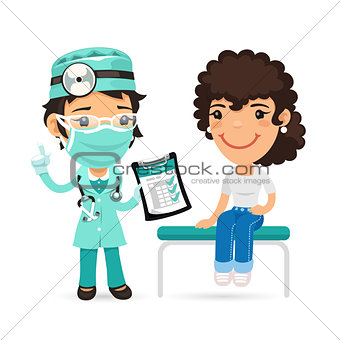 Woman is Sitting on an Examination Table and Listening to a Doctor