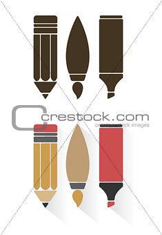 Vector sets of art tools or office supplies 