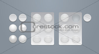 Vector round pills and blister packs 
